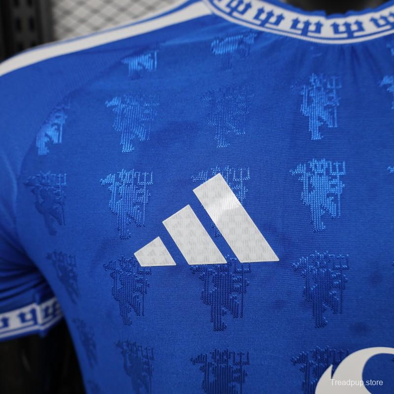 Player Version 26/27 Manchester United Blue with All-Over Devil Jacquard Pattern Jersey