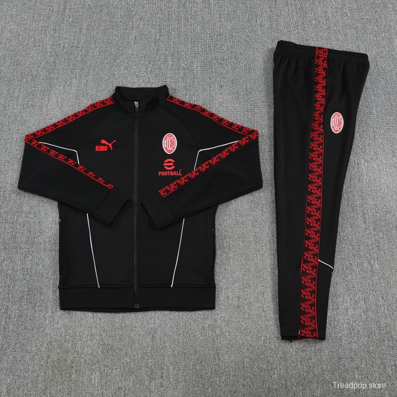 25/26 AC Milan Black Full Zipper Jacket Tracksuit + Long Pants