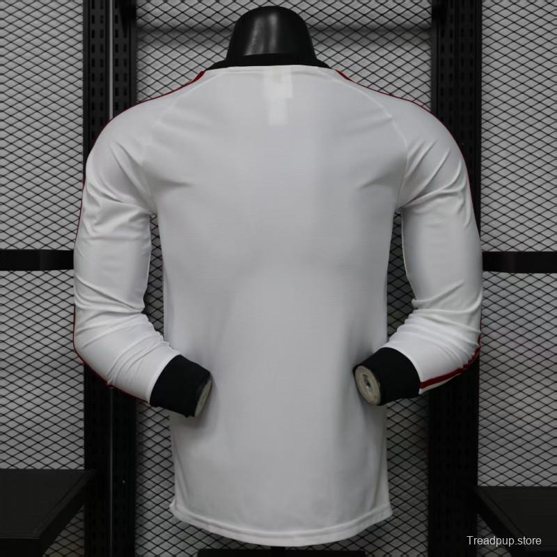 Player Version 2026 Manchester United Away White with  Red Shoulder Stripe Long Sleeve Jersey