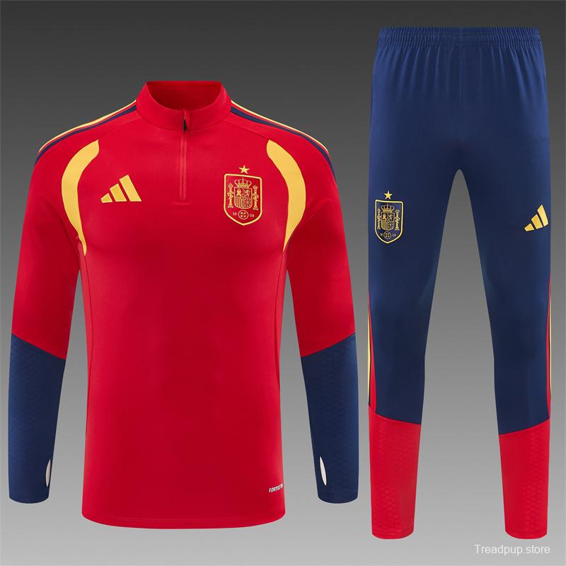 26/27 Spain Home Red Half Zipper Jacket Tracksuit + Long Pants