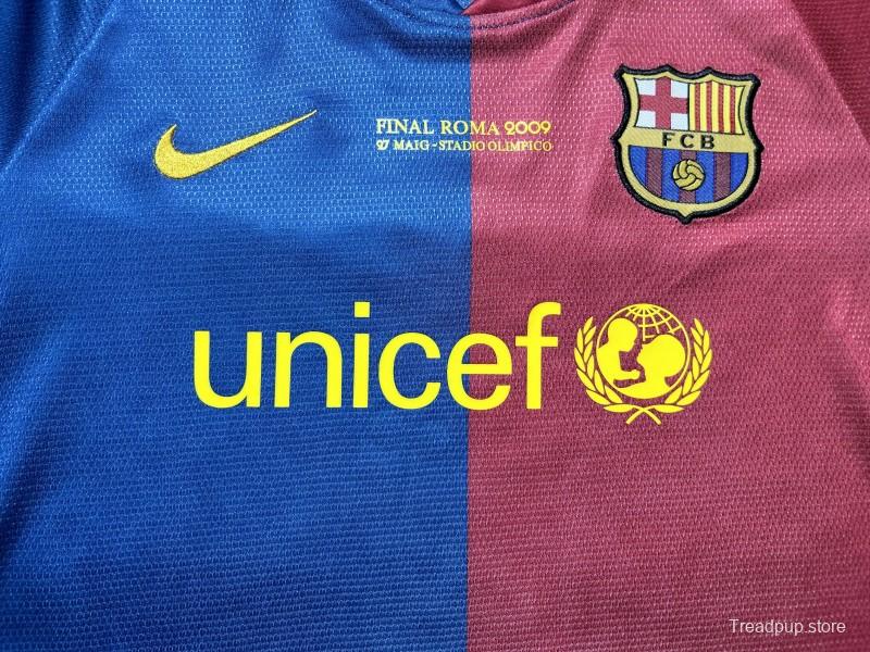 Retro Kids 08/09 Barcelona Home Champions Long Sleeve Jersey