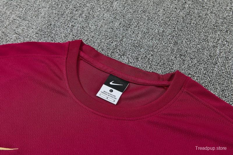 26/27 FC Barcelona Burgundy Red  Short Sleeve + Navy Blue Soccer Shorts