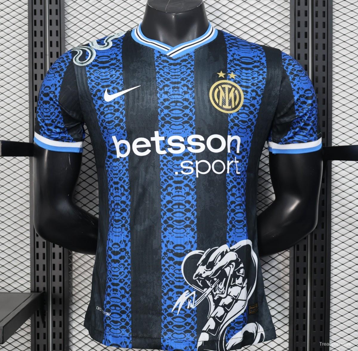 Player Version 25/26 Inter Milan Black and Blue Jersey with Snake Design