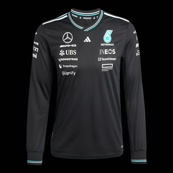 2026 F1 Mercedes-AMG Petronas F1 Team Black with Teal Trim Long Sleeve Shirt