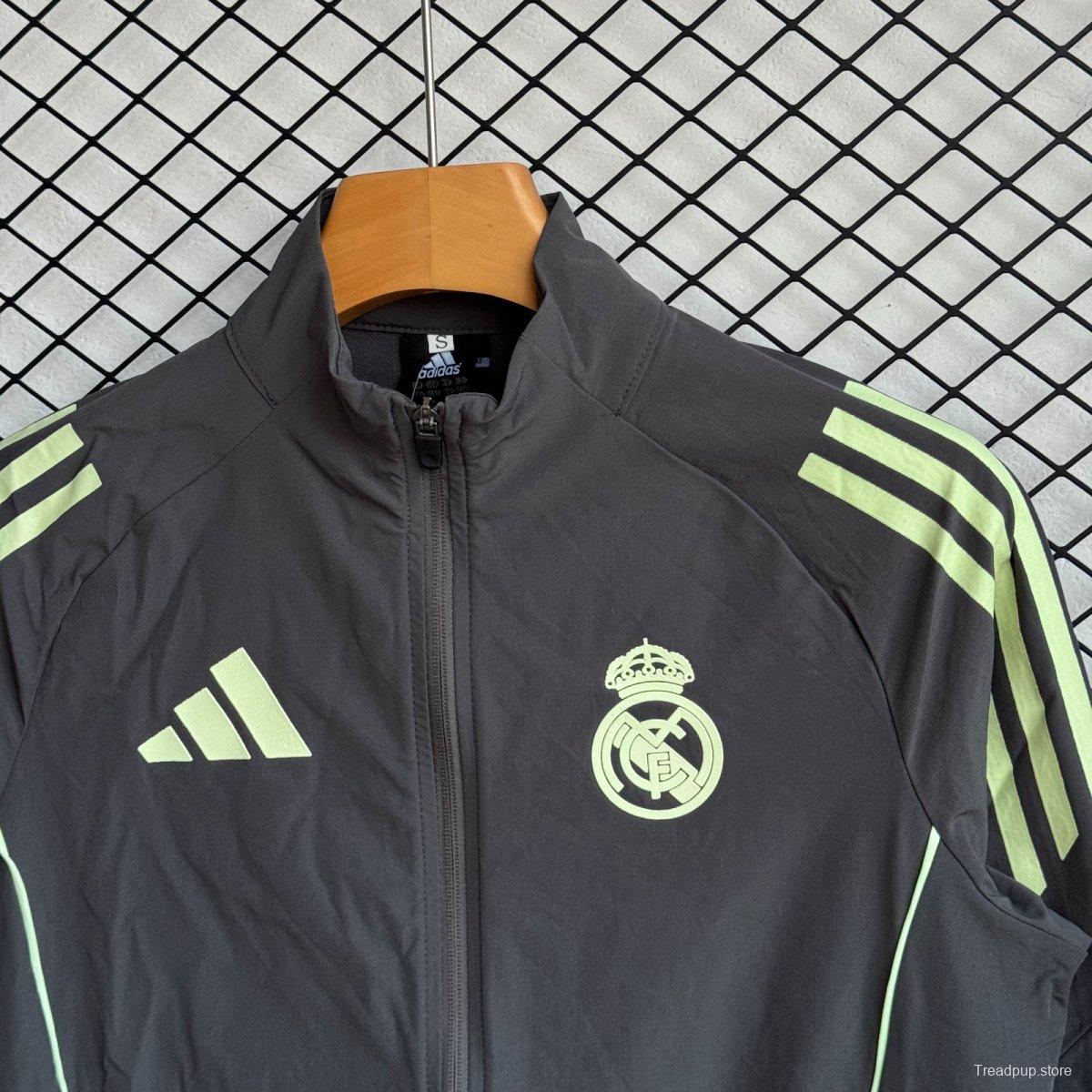 25/26 Real Madrid Black/Green Full Zipper Windbreaker + Long Pants