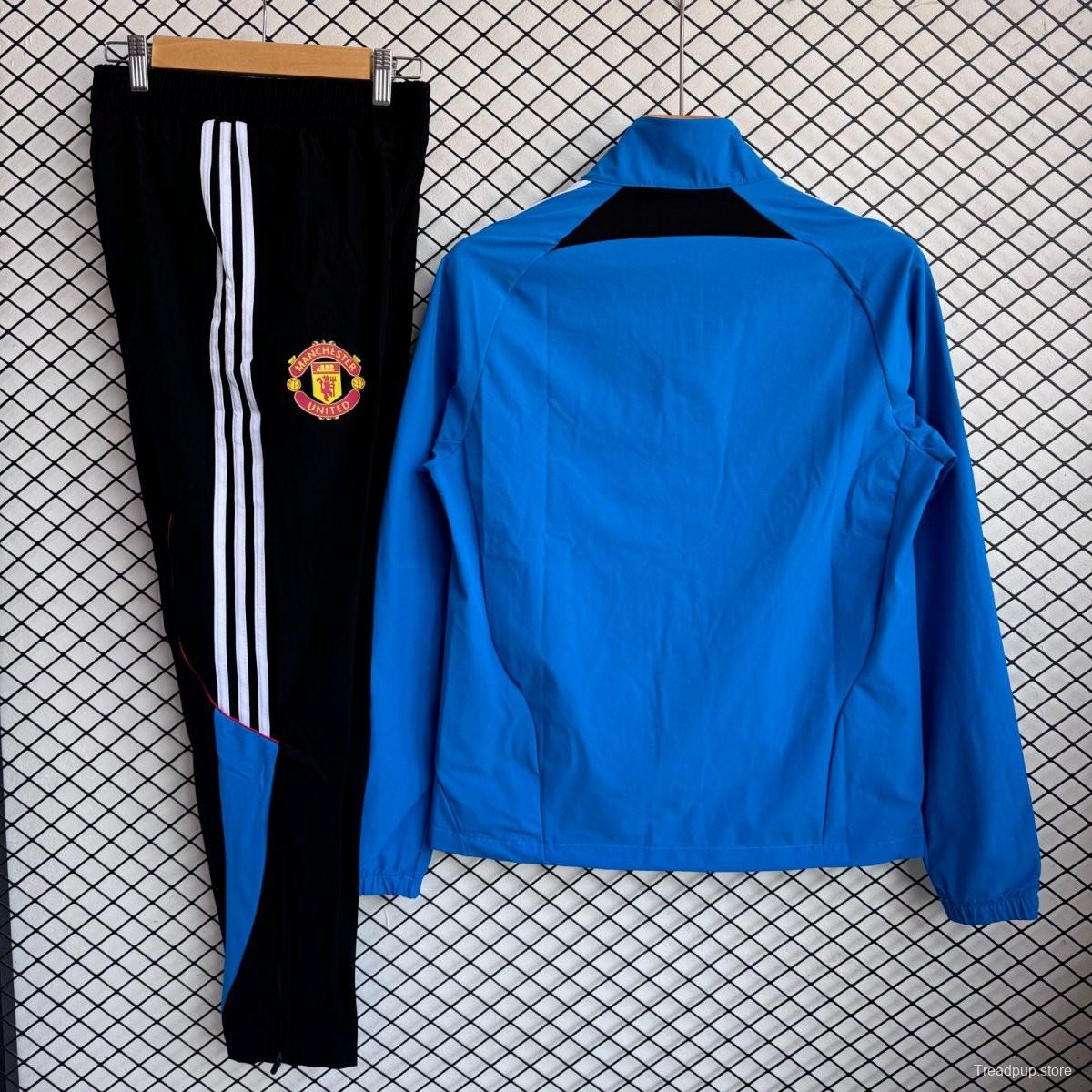 25/26 Manchester United Blue Full Zipper Windbreaker + Long Pants