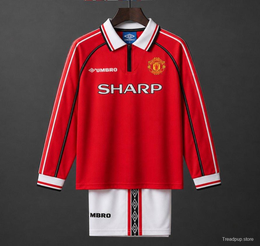 Retro Kids 98/99 Manchester United Red Home Long Sleeve Jersey