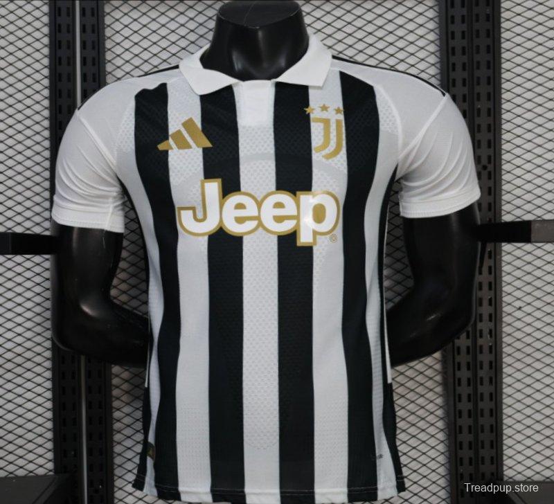 Player Version 26/27 Juventus Black & White Stripe Gold Detail Home Jersey
