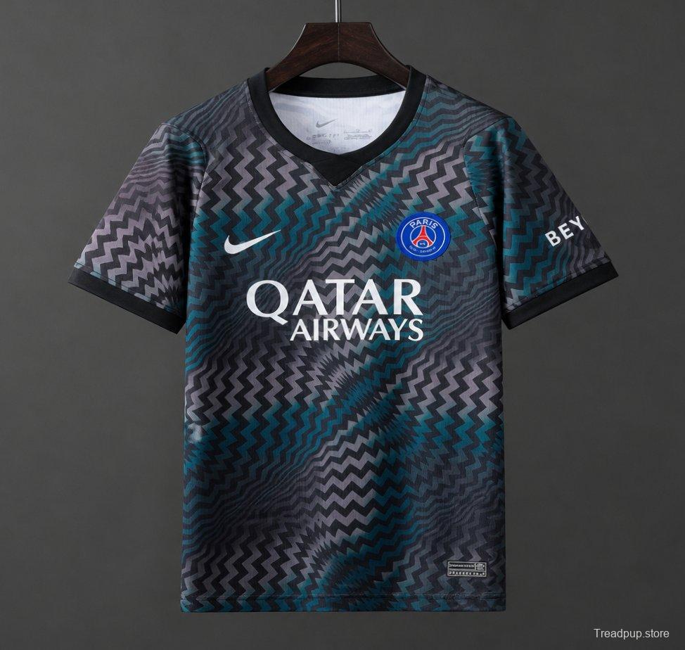 26/27 PSG/Paris Saint-Germain Home Goalkeeper Black/Blue Zigzag Pattern Jersey